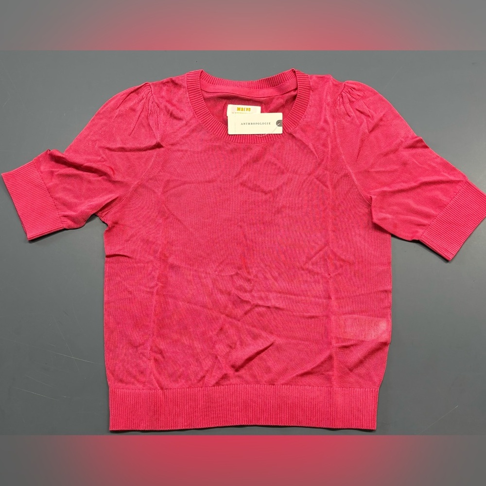 Maeve By Anthropologie Woman's SS Sheer Crew Tee. Rose. Multiple sizes. NWT